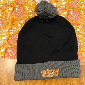 Black and Gray Pom-Pom Beanie 19 ALASKA 59 LAST FRONTIER